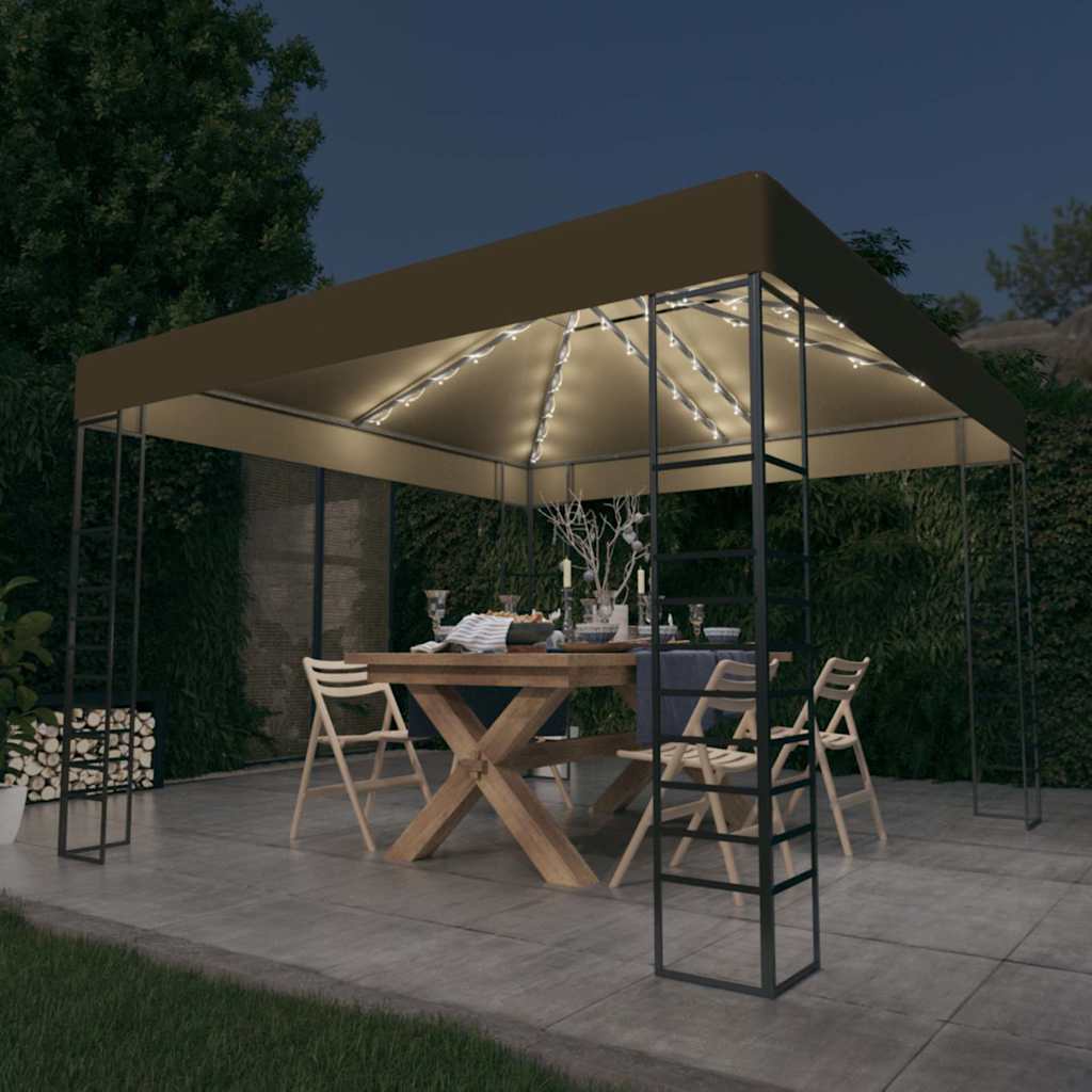 vidaXL Garden Marquee with LED String Lights 3x3 m Taupe