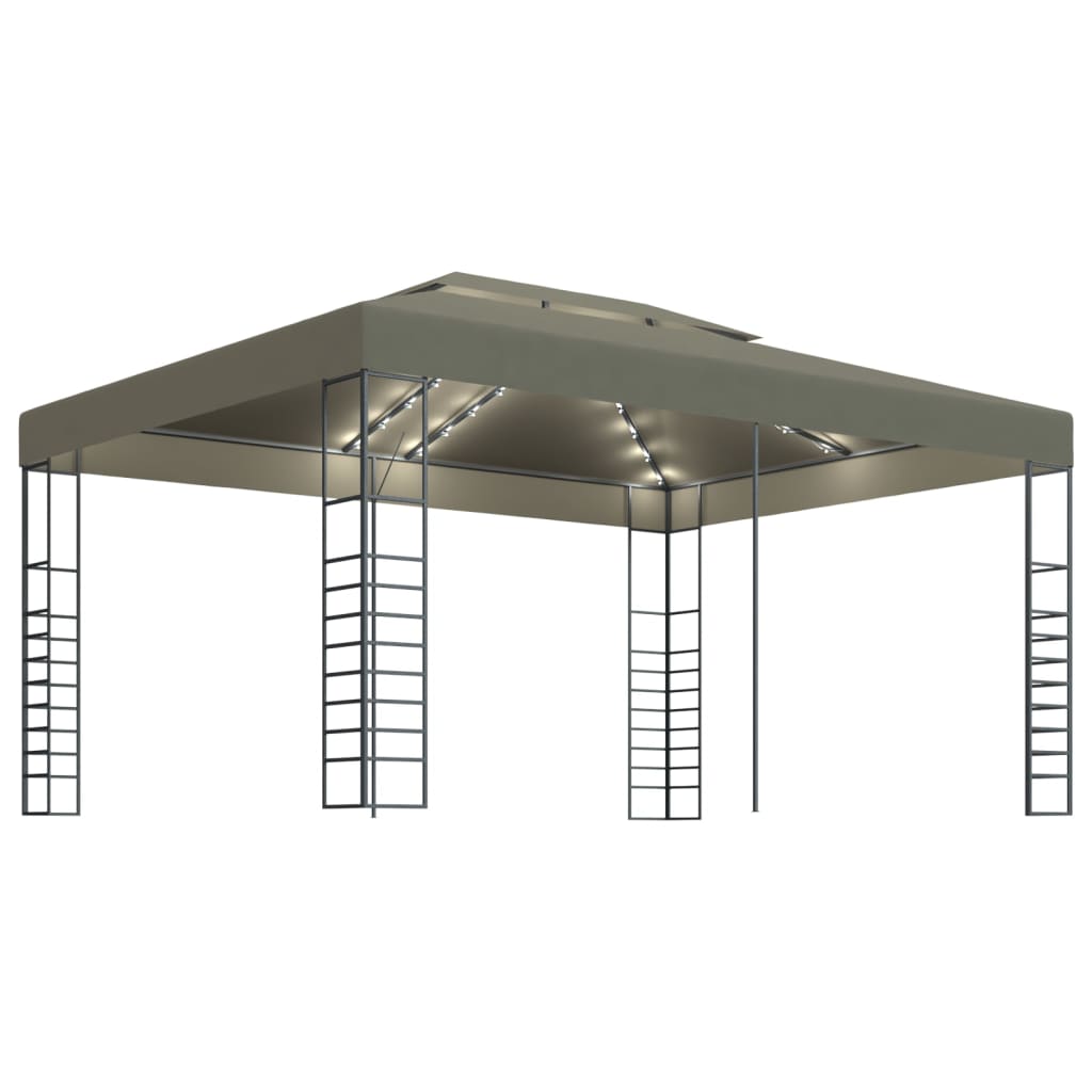 vidaXL Gazebo with LED String Lights 3x4 m Taupe