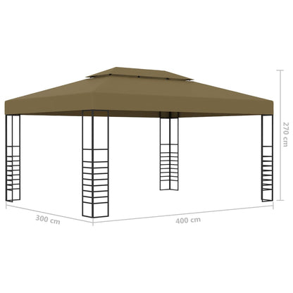 vidaXL Gazebo with LED String Lights 3x4 m Taupe