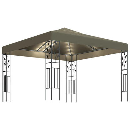 vidaXL Gazebo with LED String Lights 3x3 m Taupe