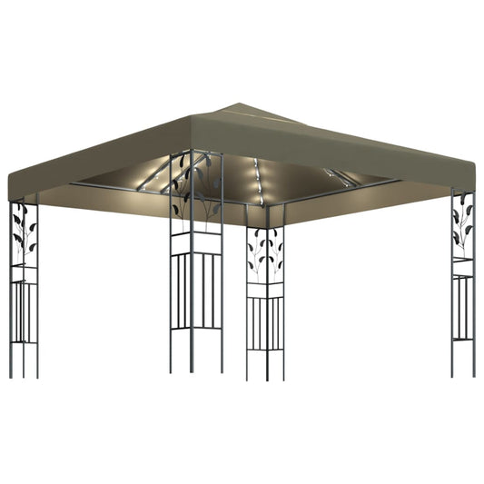 vidaXL Gazebo with LED String Lights 3x3 m Taupe