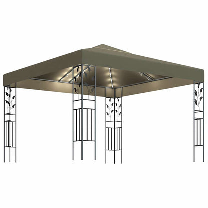 vidaXL Gazebo with LED String Lights 3x3 m Taupe