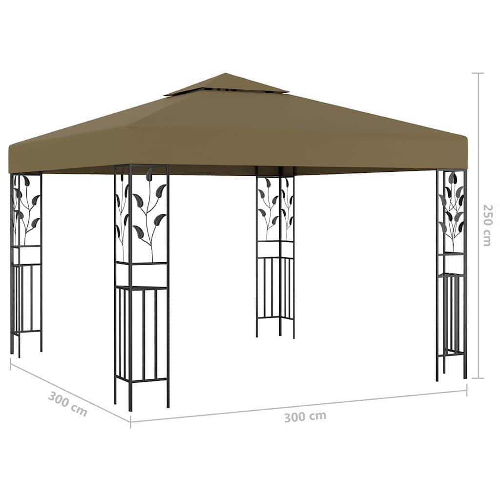 vidaXL Gazebo with LED String Lights 3x3 m Taupe