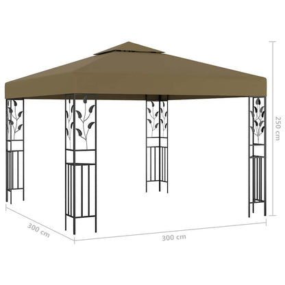 vidaXL Gazebo with LED String Lights 3x3 m Taupe
