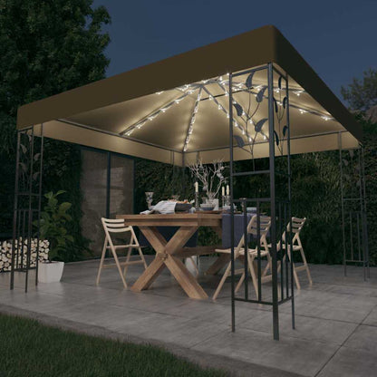 vidaXL Gazebo with LED String Lights 3x3 m Taupe