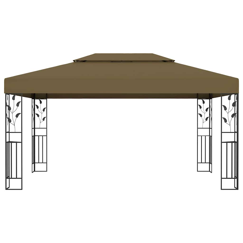 vidaXL Gazebo with Double Roof&LED String Lights 3x4 m Taupe