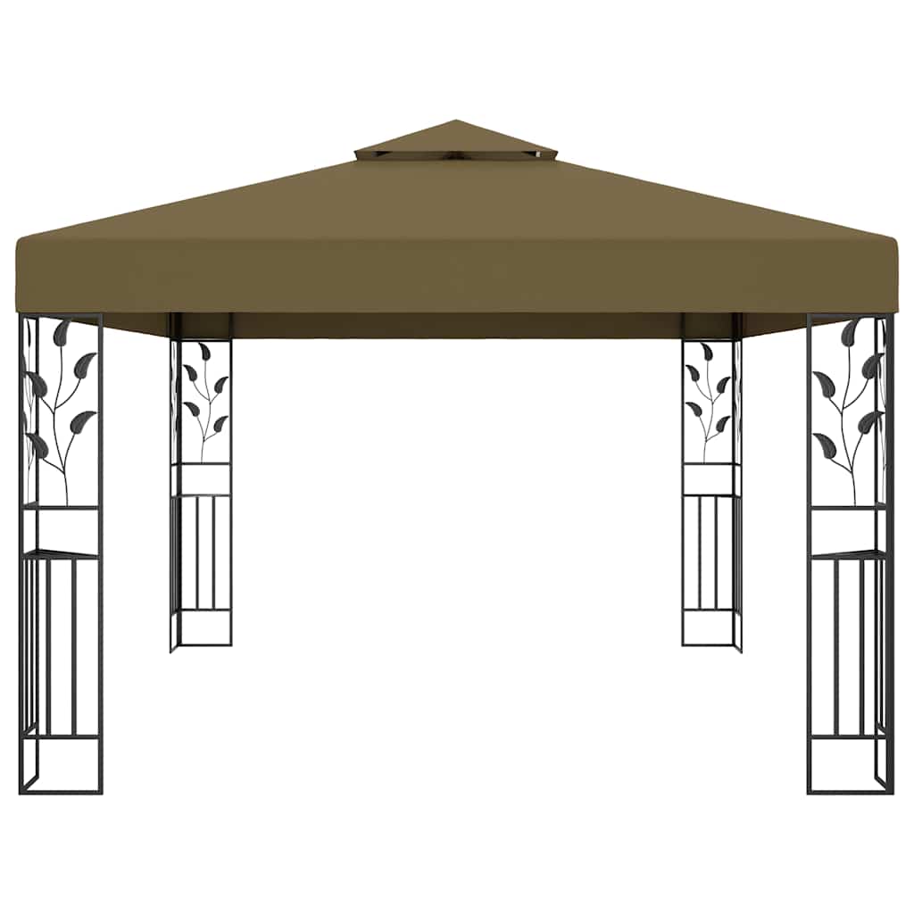 vidaXL Gazebo with Double Roof&LED String Lights 3x4 m Taupe