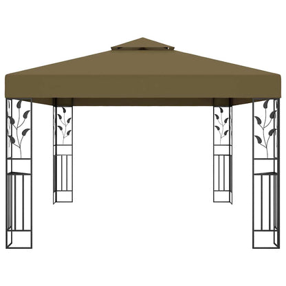 vidaXL Gazebo with Double Roof&LED String Lights 3x4 m Taupe