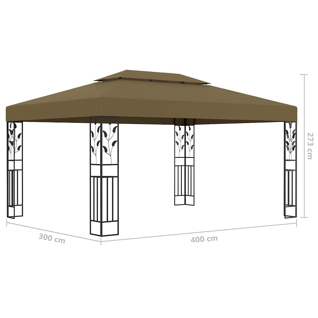 vidaXL Gazebo with Double Roof&LED String Lights 3x4 m Taupe
