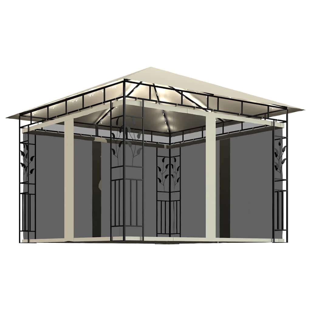 vidaXL Gazebo with Mosquito Net&LED String Lights 3x3x2,73 m Cream