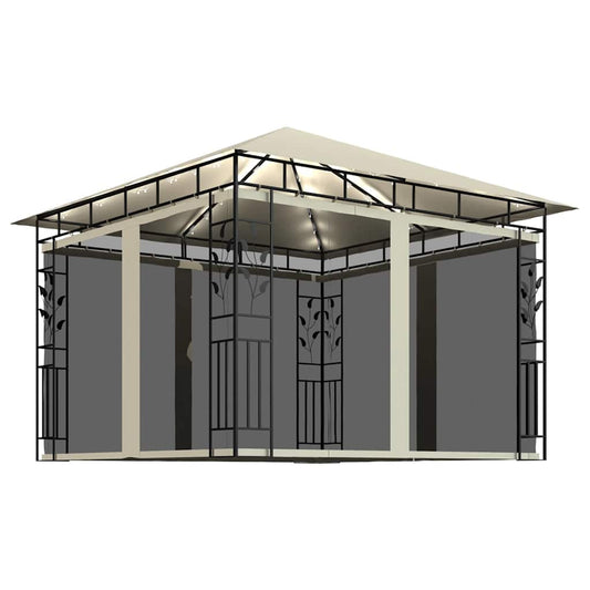 vidaXL Gazebo with Mosquito Net&LED String Lights 3x3x2,73 m Cream