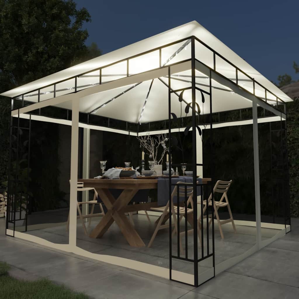 vidaXL Gazebo with Mosquito Net&LED String Lights 3x3x2,73 m Cream