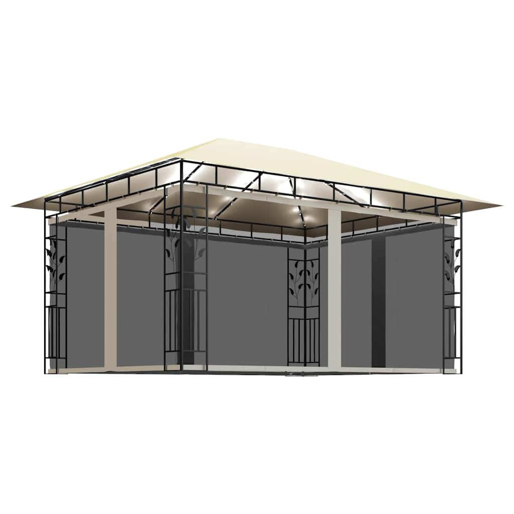 vidaXL Gazebo with Mosquito Net&LED String Lights 4x3x2,73 m Cream