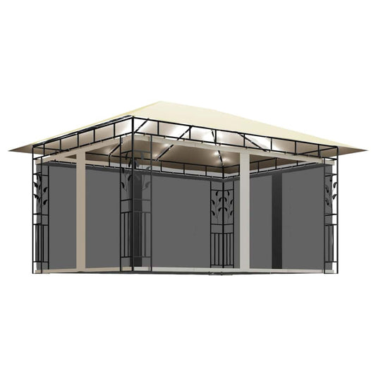 vidaXL Gazebo with Mosquito Net&LED String Lights 4x3x2,73 m Cream