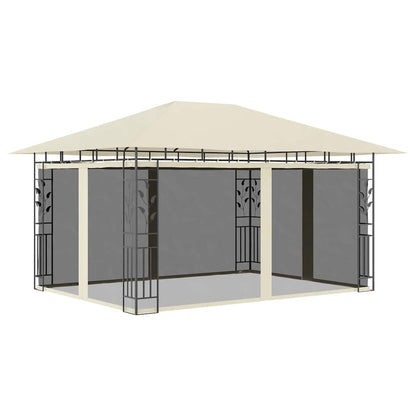 vidaXL Gazebo with Mosquito Net&LED String Lights 4x3x2,73 m Cream