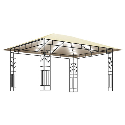 vidaXL Gazebo with Mosquito Net&LED String Lights 4x3x2.73 m Cream