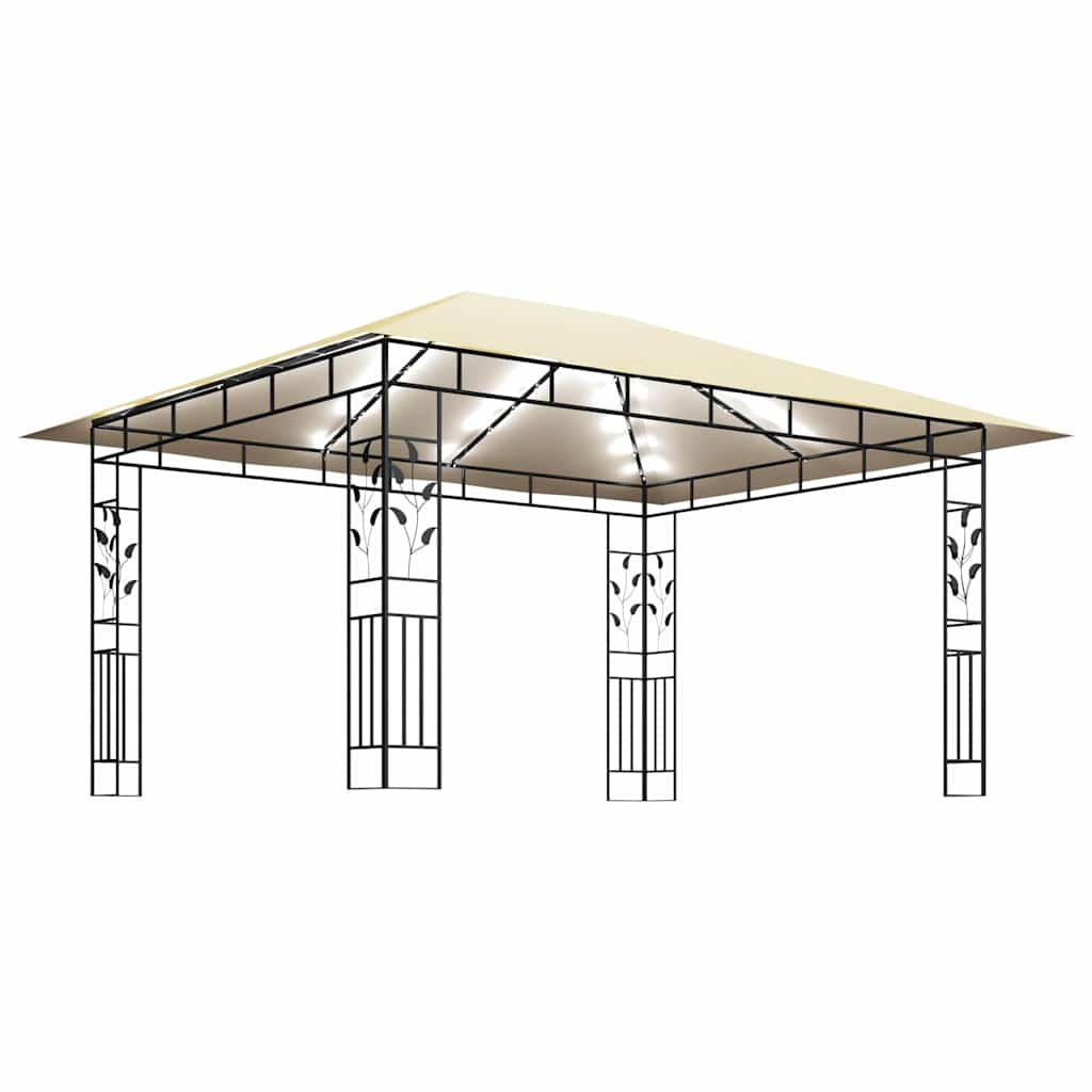 vidaXL Gazebo with Mosquito Net&LED String Lights 4x3x2,73 m Cream