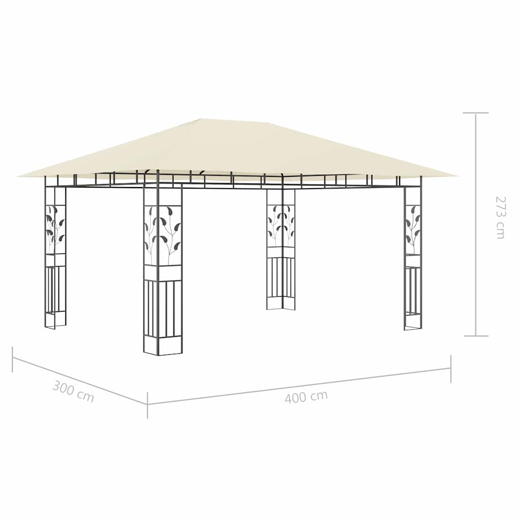 vidaXL Gazebo with Mosquito Net&LED String Lights 4x3x2,73 m Cream
