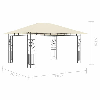 vidaXL Gazebo with Mosquito Net&LED String Lights 4x3x2,73 m Cream