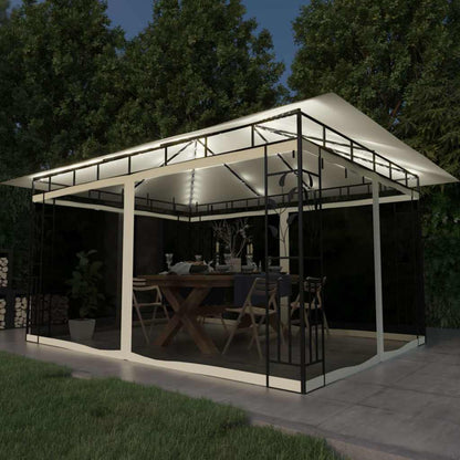 vidaXL Gazebo with Mosquito Net&LED String Lights 4x3x2,73 m Cream
