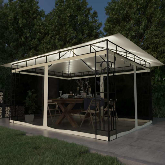 vidaXL Gazebo with Mosquito Net&LED String Lights 4x3x2,73 m Cream