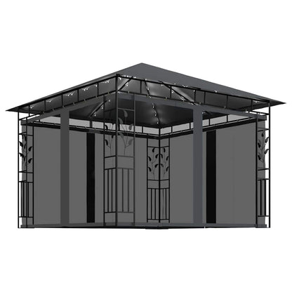 vidaXL Gazebo with Mosquito Net&LED String Lights 3x3x2,73m Anthracite