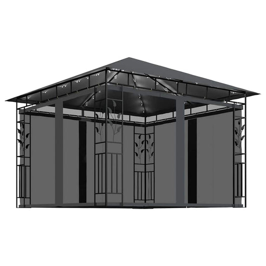 vidaXL Gazebo with Mosquito Net&LED String Lights 3x3x2,73m Anthracite