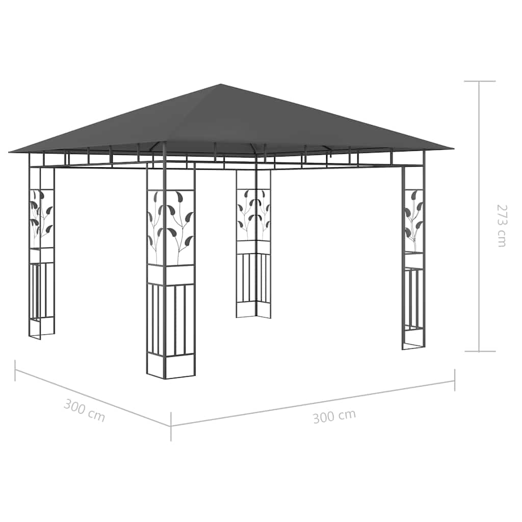 vidaXL Gazebo with Mosquito Net&LED String Lights 3x3x2,73m Anthracite