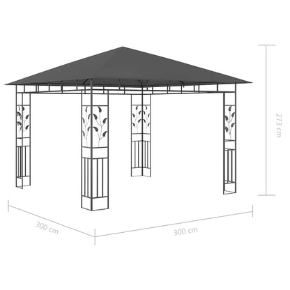 vidaXL Gazebo with Mosquito Net&LED String Lights 3x3x2,73m Anthracite