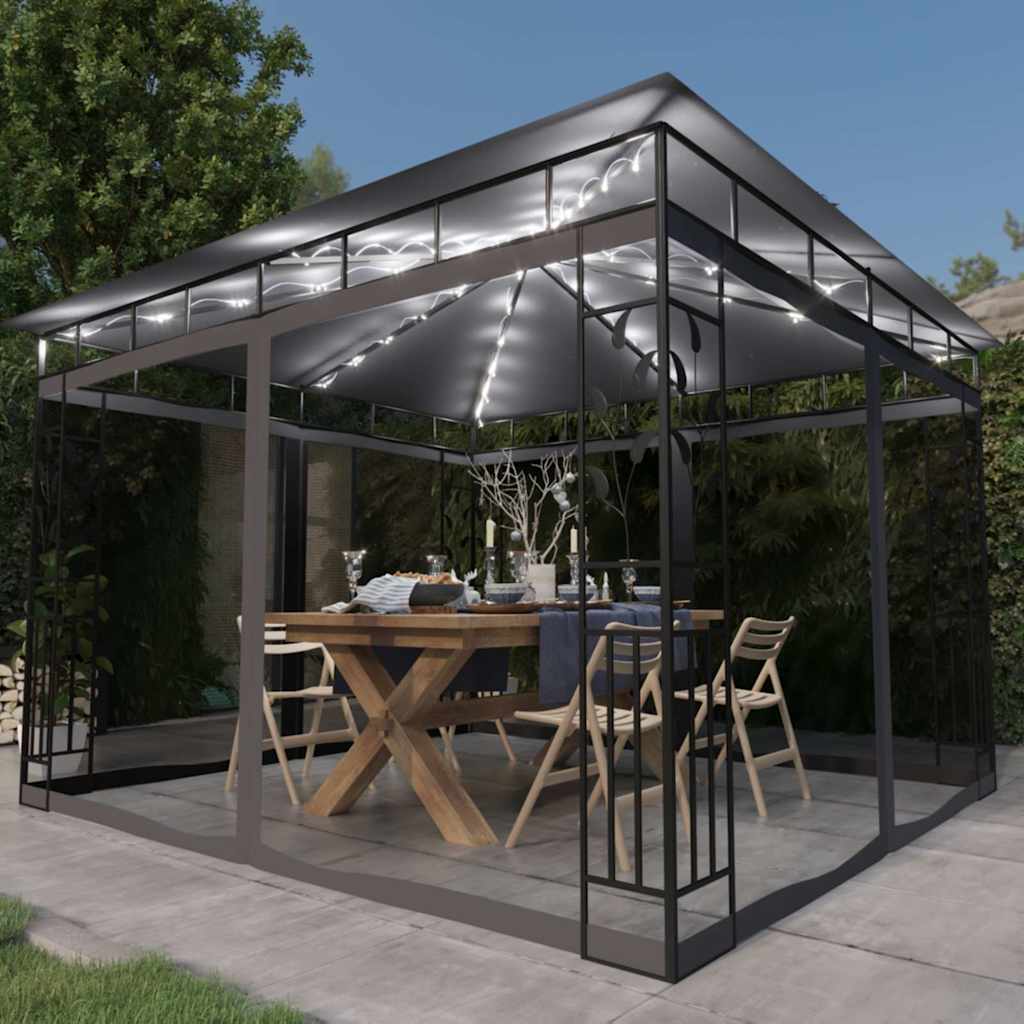 vidaXL Gazebo with Mosquito Net&LED String Lights 3x3x2,73m Anthracite