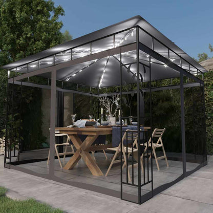 vidaXL Gazebo with Mosquito Net&LED String Lights 3x3x2,73m Anthracite