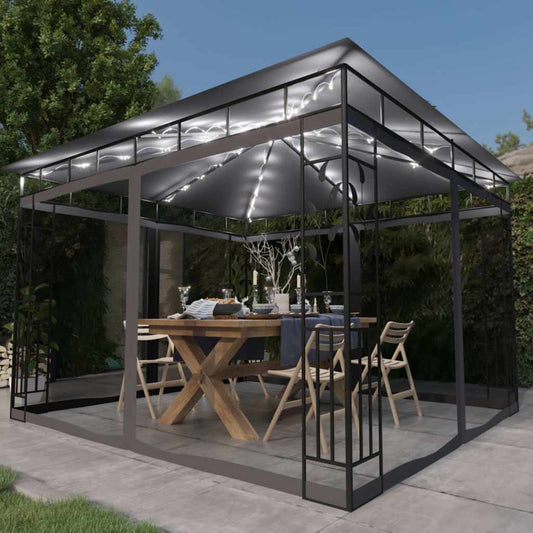 vidaXL Gazebo with Mosquito Net&LED String Lights 3x3x2,73m Anthracite