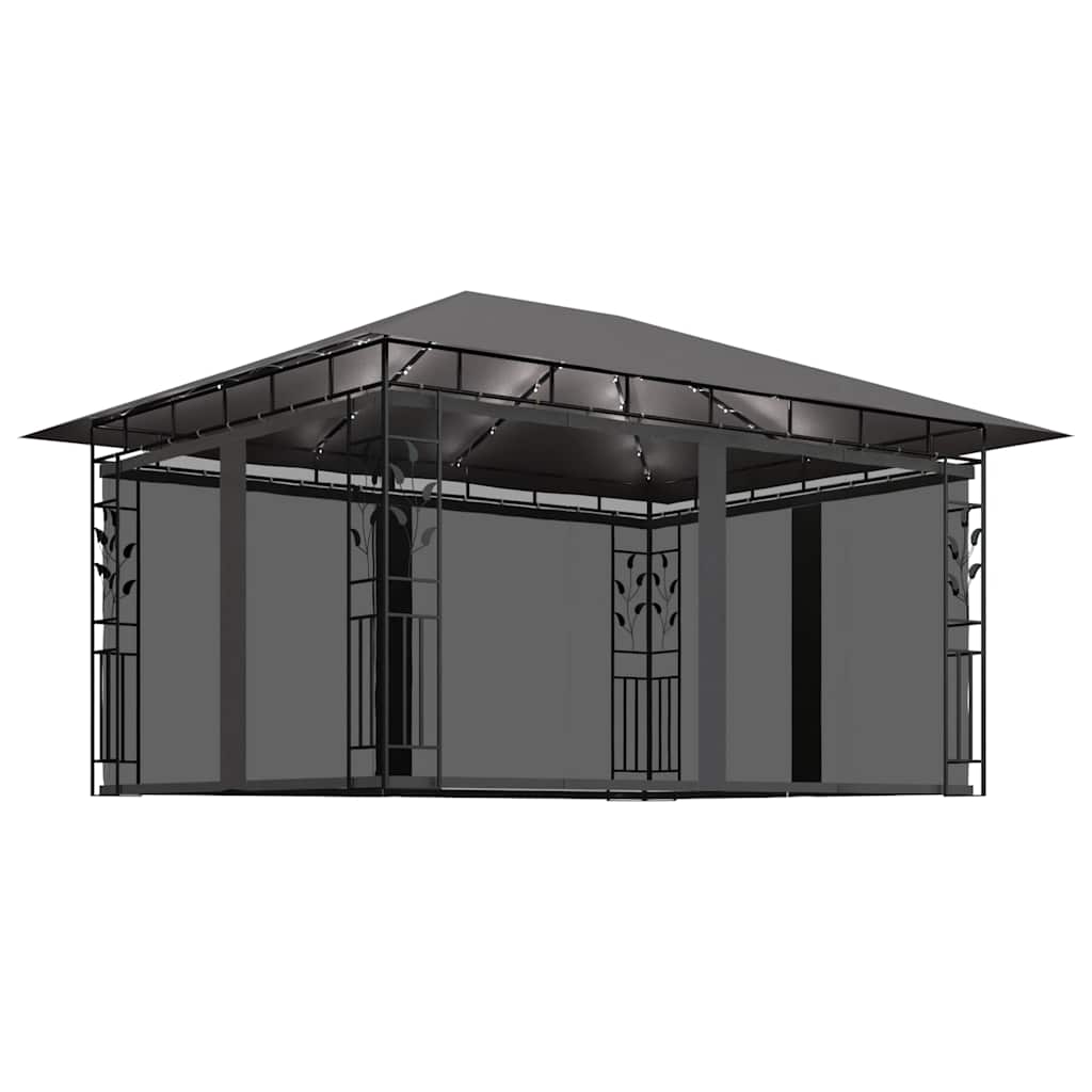 vidaXL Gazebo with Mosquito Net&LED String Lights 4x3x2,73m Anthracite