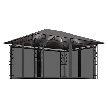 vidaXL Gazebo with Mosquito Net&LED String Lights 4x3x2,73m Anthracite