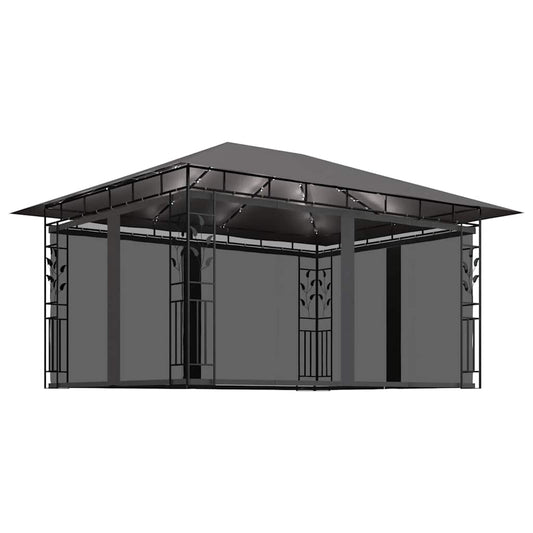 vidaXL Gazebo with Mosquito Net&LED String Lights 4x3x2,73m Anthracite