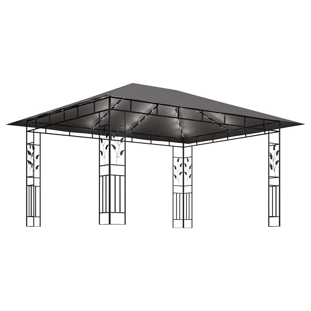 vidaXL Gazebo with Mosquito Net&LED String Lights 4x3x2,73m Anthracite