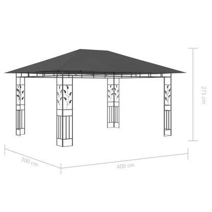 vidaXL Gazebo with Mosquito Net&LED String Lights 4x3x2.73m Anthracite