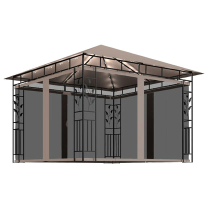 vidaXL Gazebo with Mosquito Net&LED String Lights 3x3x2.73 m Taupe