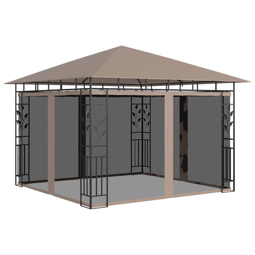 vidaXL Gazebo with Mosquito Net&LED String Lights 3x3x2,73 m Taupe