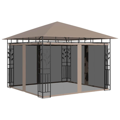 vidaXL Gazebo with Mosquito Net&LED String Lights 3x3x2,73 m Taupe