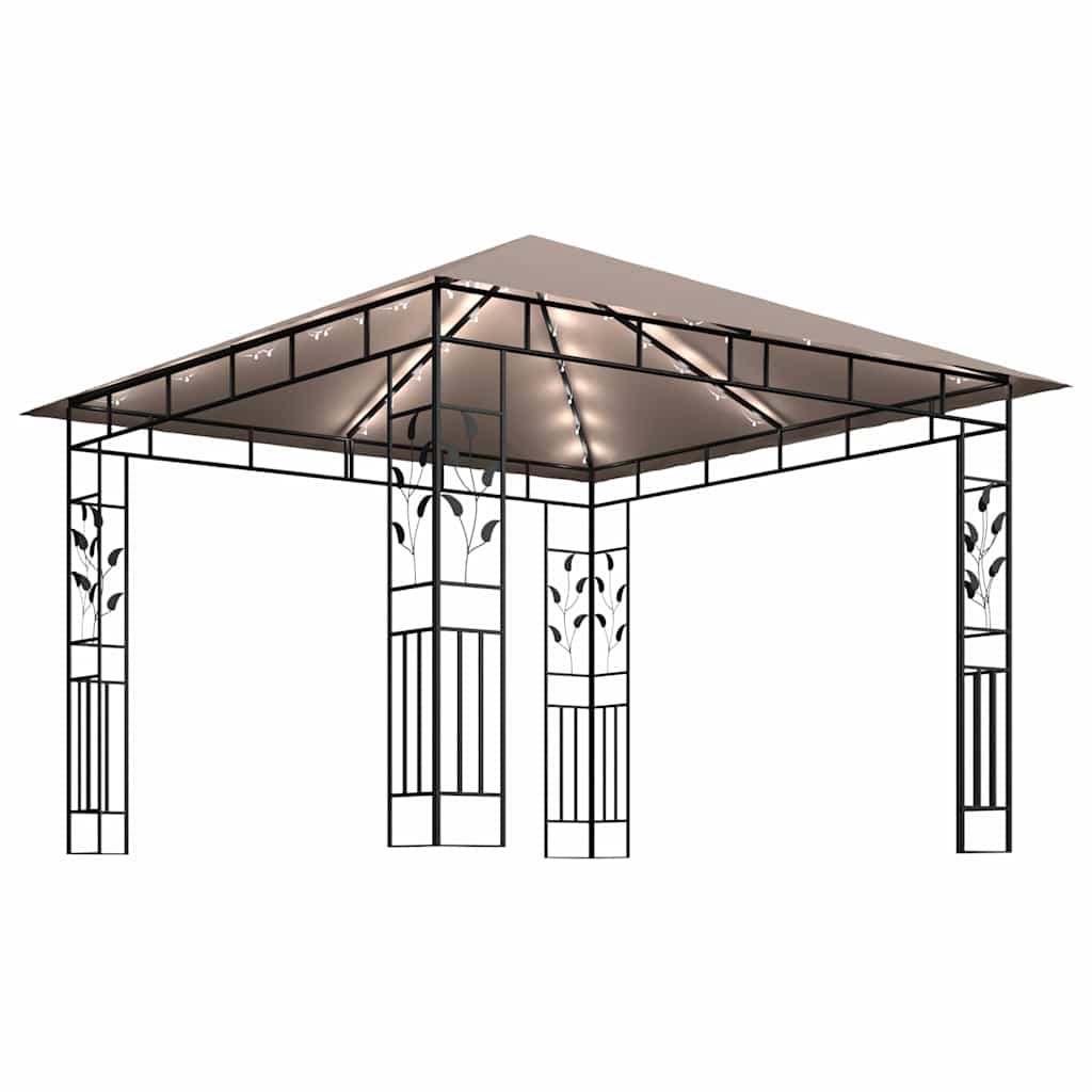 vidaXL Gazebo with Mosquito Net&LED String Lights 3x3x2,73 m Taupe