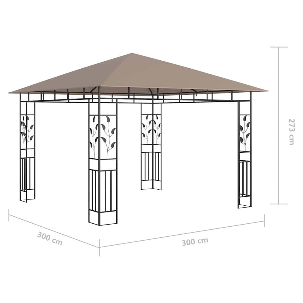 vidaXL Gazebo with Mosquito Net&LED String Lights 3x3x2,73 m Taupe