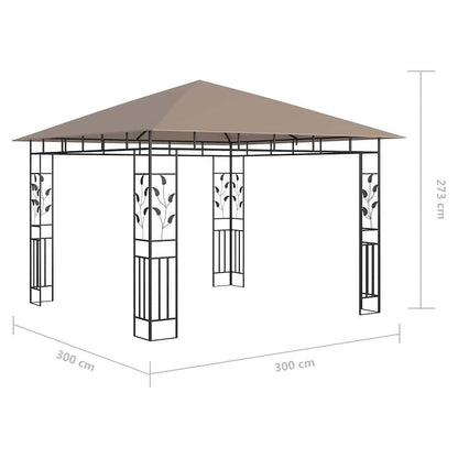 vidaXL Gazebo with Mosquito Net&LED String Lights 3x3x2,73 m Taupe