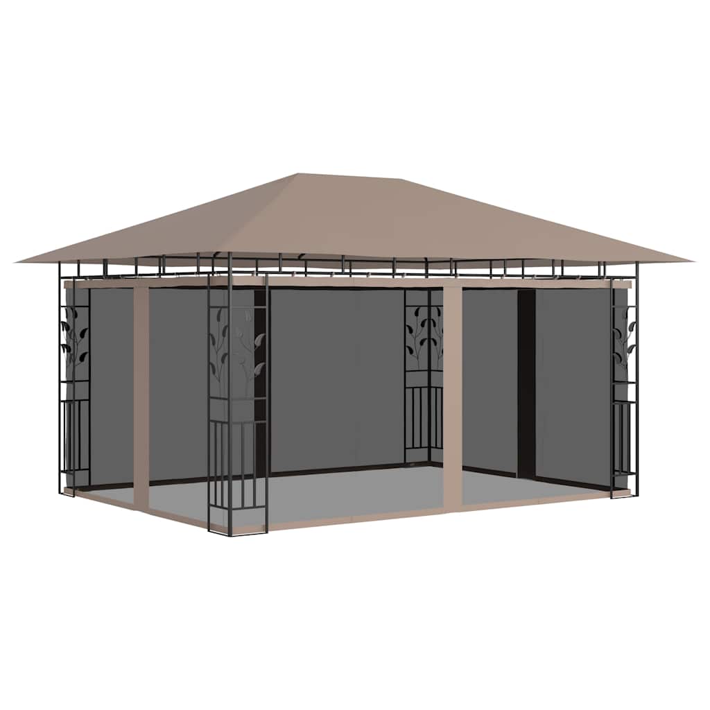 vidaXL Gazebo with Mosquito Net&LED String Lights 4x3x2,73 m Taupe