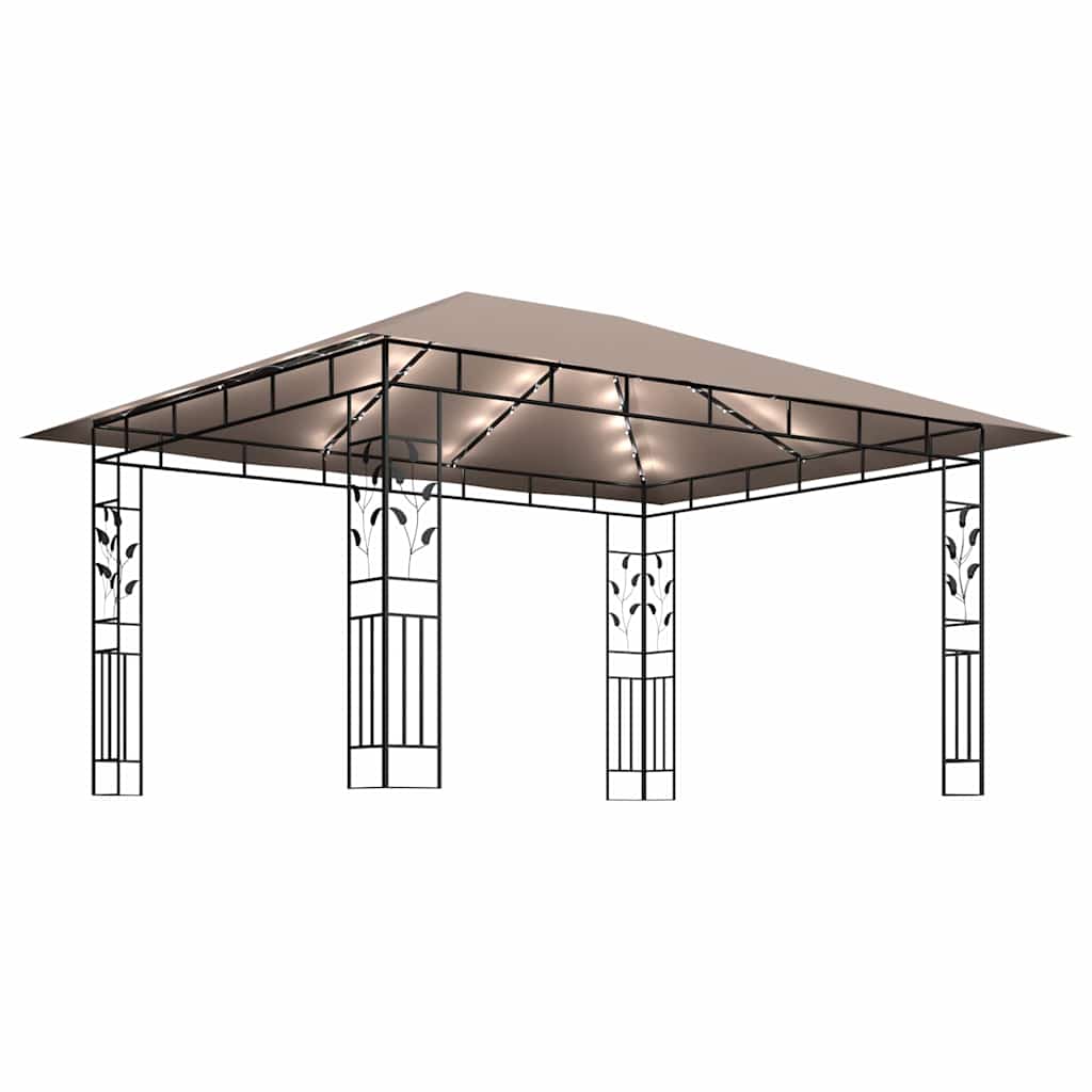 vidaXL Gazebo with Mosquito Net&LED String Lights 4x3x2,73 m Taupe