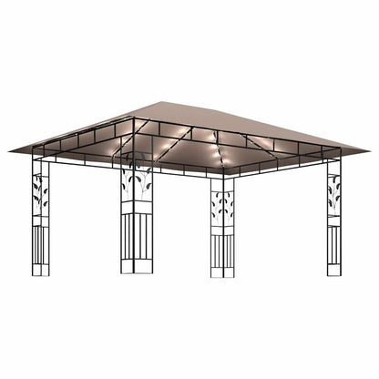 vidaXL Gazebo with Mosquito Net&LED String Lights 4x3x2,73 m Taupe