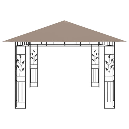 vidaXL Gazebo with Mosquito Net&LED String Lights 4x3x2.73 m Taupe