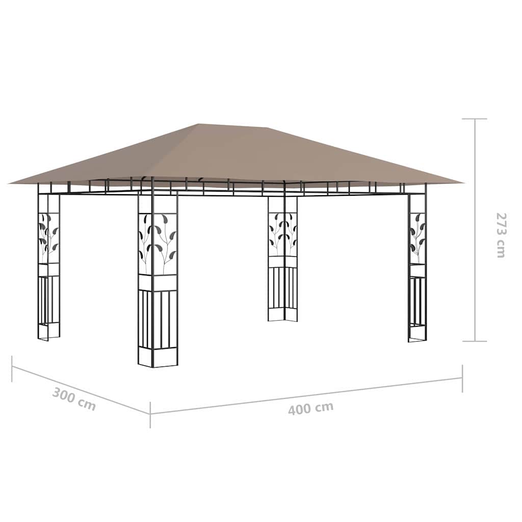 vidaXL Gazebo with Mosquito Net&LED String Lights 4x3x2,73 m Taupe