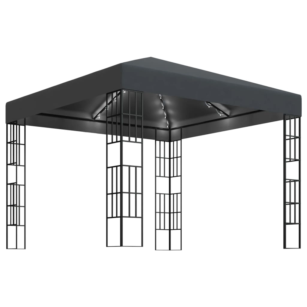 vidaXL Gazebo with LED String Lights 3x3 m Anthracite