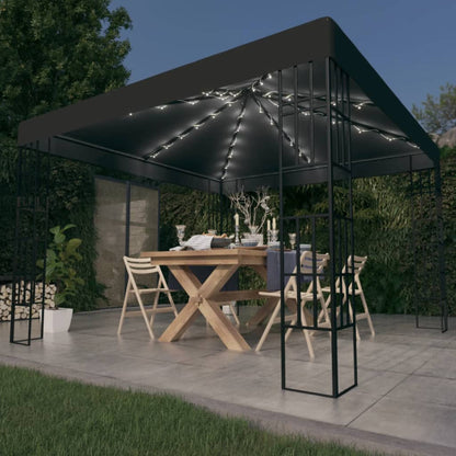 3070322 vidaXL Gazebo with LED String Lights 3x3 m Anthracite (47984+315536)